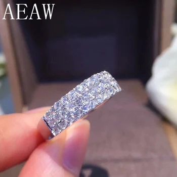 AEAW 1.2 CTW Karat F Barve Lab Zrasla Moissanite Diamant Udejstvovanje Poročni prstan Resnično Trdna 14k 585 Belo Zlato Za Ženske