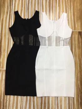 Nov Modni Črno Bel Votlih Iz Rajona Povoj Obleko Klub Stranka Obleko
