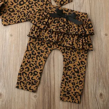Moda za Dojenčke in Malčke Baby Dekle Leopard Obleko z Dolgimi Rokavi Ruffle Vrh + Hlače na Prostem Priložnostne Baby Girl Obleke 2Pcs