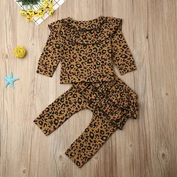Moda za Dojenčke in Malčke Baby Dekle Leopard Obleko z Dolgimi Rokavi Ruffle Vrh + Hlače na Prostem Priložnostne Baby Girl Obleke 2Pcs