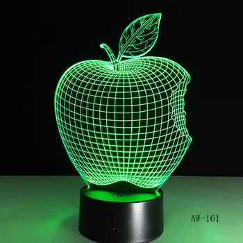 Apple 7 Barv 3D Namizna Svetilka LED Akril Vision Stereo Postelji Hologram Dekor Touch Stikalo Luči Noč Svetlobe Darilo Za Otroke AW-161