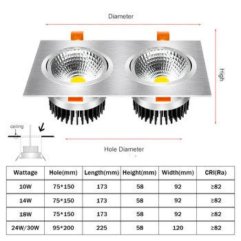 [DBF]Kota Nastavljiv Kvadratnih LED COB Downlight Zatemniti LED Downlight COB 14W 18W 24W 30W LED Vgradne Stropne Spot Luči