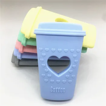 Chenkai 10PCS BPA Free DIY Srca Lep Silikonsko Skodelico Kave Teether Baby Cucla Senzorično Obesek Igrače Oprema Pastelne barve