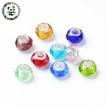 100 kozarcev Steklene kroglice Velike Luknje Evropske Kroglice za Nakit, Ročno izdelan, Izdelava DIY Pribor Srebrne Barve Medenine Jedro perles F70