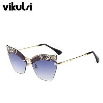 Seksi Žensk Mačka Oči, sončna Očala Kovinski 2020 Modni odtenki Luksuzni Kristalno sončna Očala Ženski Lady Rimless Očala UV400