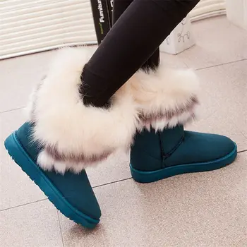Pozimi je novi sneg škornji ženske 2020 imitacije lisica krzno bombaž čevlji ravno dno cevi plus žamet toplo non-slip ženske škornji