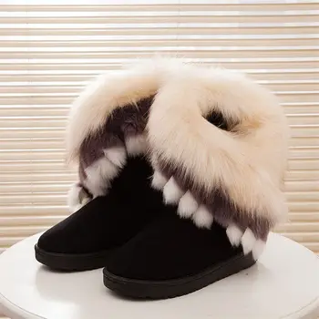 Pozimi je novi sneg škornji ženske 2020 imitacije lisica krzno bombaž čevlji ravno dno cevi plus žamet toplo non-slip ženske škornji
